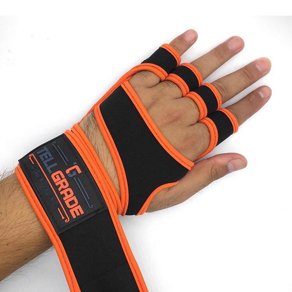 Tellgrade Ventilated Fitness Gloves With Wrist Wraps Full Palm Protection Extra Grip Classy Orange 1 S