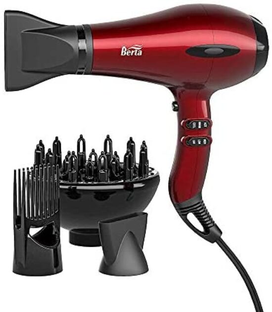 1875W Professional Hair Dryer Tourmaline Lightweight Low Noise Blow Dryer 2 Speed and 3 Heat Settings AC Motor Fast Drying Hairdryer with Diffuser & Comb & Concentrator, Gift for Mom