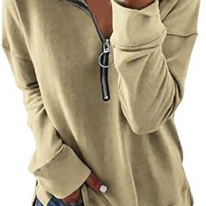 KINGFEN Women’s Half Zip Sweatshirt Crewneck Sweatshirt Zipper Casual Sweatshirt Loose Pullover Shirts