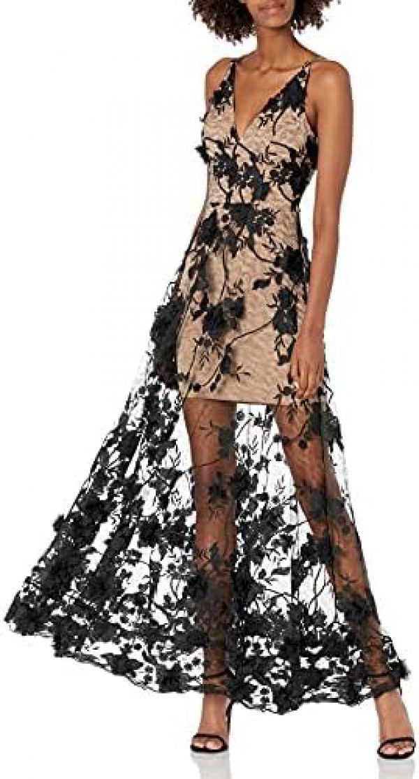 Captivate in Style: Floral Plunging Gown by Dress the Population