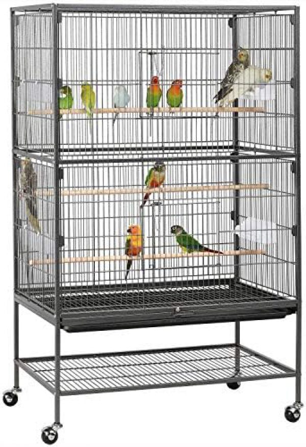 Yaheetech 52-inch Wrought Iron Standing Large Flight King Bird Cage for Cockatiels African Grey Quaker Amazon Sun Parakeets Green Cheek Conures Pigeons Parrot Bird Cage Birdcage with Stand