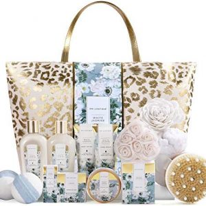 Spa Gift Baskets for Women, Mother’s Day Gifts for Mom, Bath Gifts Set with Jasmine Scent, Spa Luxetique 15pc Home Spa Kit Includes Bath Bombs, Essential Oil, Hand Cream, Bath Salt and Handmade Tote Bag, Birthday Gifts for Women