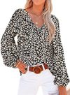 SHEWIN Womens Casual Boho Floral Print V Neck Long Sleeve Loose Blouses Shirts Tops