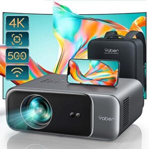 [AUTO FOCUS] Projector 4K with WiFi-6 and Bluetooth 5.2, 500 ASIN 1080P Native Portable Projector, YABER V9 Outdoor Projector Auto 6D Keystone 50% Zoom, Movie Home Projecteur for Android/iOS/TV Stick/PC/PS5
