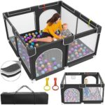 Baby Playpen, Playpen For Babies And Toddlers, Bottom Padded Design Large Baby Play Pen With Gates, Portable Baby Fence, Indoor &Amp; Outdoor Baby Activity Center, Sturdy Safety Baby Play Pen - Black