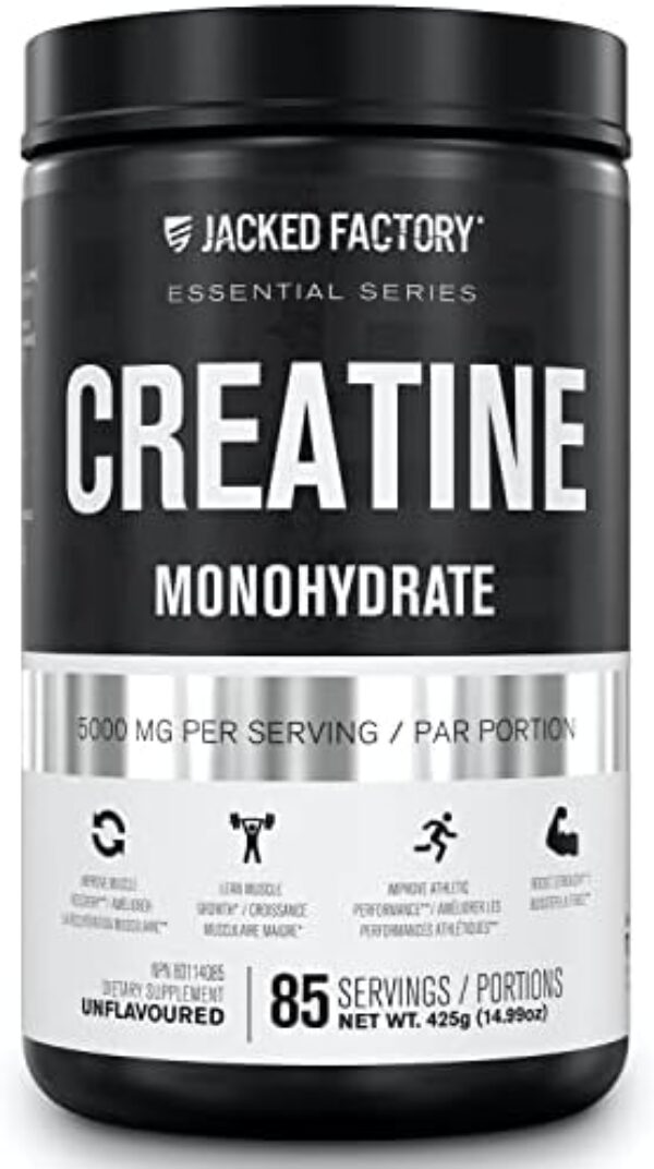Creatine Monohydrate Powder 425g - Creatine Supplement for Muscle Growth, Increased Strength, Enhanced Energy Output and Improved Athletic Performance by Jacked Factory - 85 Servings, Unflavored