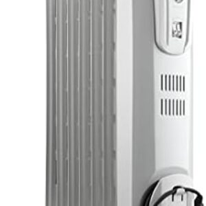 De'Longhi Oil-Filled Radiator Space Heater, Full Room Quiet 1500W, Adjustable Thermostat 3 Heat Settings, Energy Saving, Safety Features, Light Gray, Trh0715Ca