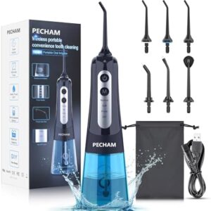 PECHAM Water Flosser Cordless Dental Pick for Teeth Clean, Professional Oral Irrigator DIY 4 Modes IPX7 Waterproof 300ML Tank USB Rechargeable, Irrigate Jet for Plaque Removal Oral Gums Care