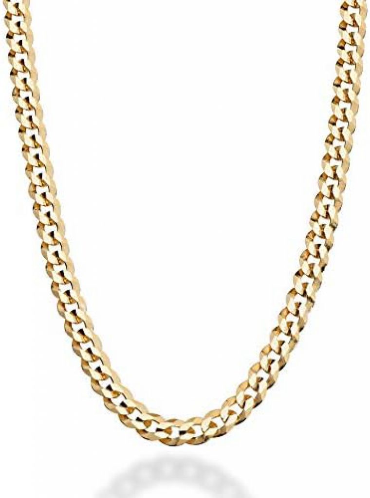 Miabella Solid 18K Gold Over Sterling Silver Italian 5mm Diamond-Cut Cuban Link Curb Chain Necklace for Women Men, 925 Sterling Silver Made in Italy