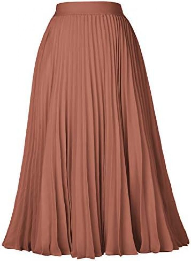 Kate Kasin Women’s High Waist Pleated A-Line Swing Skirt Midi Skirt KK659