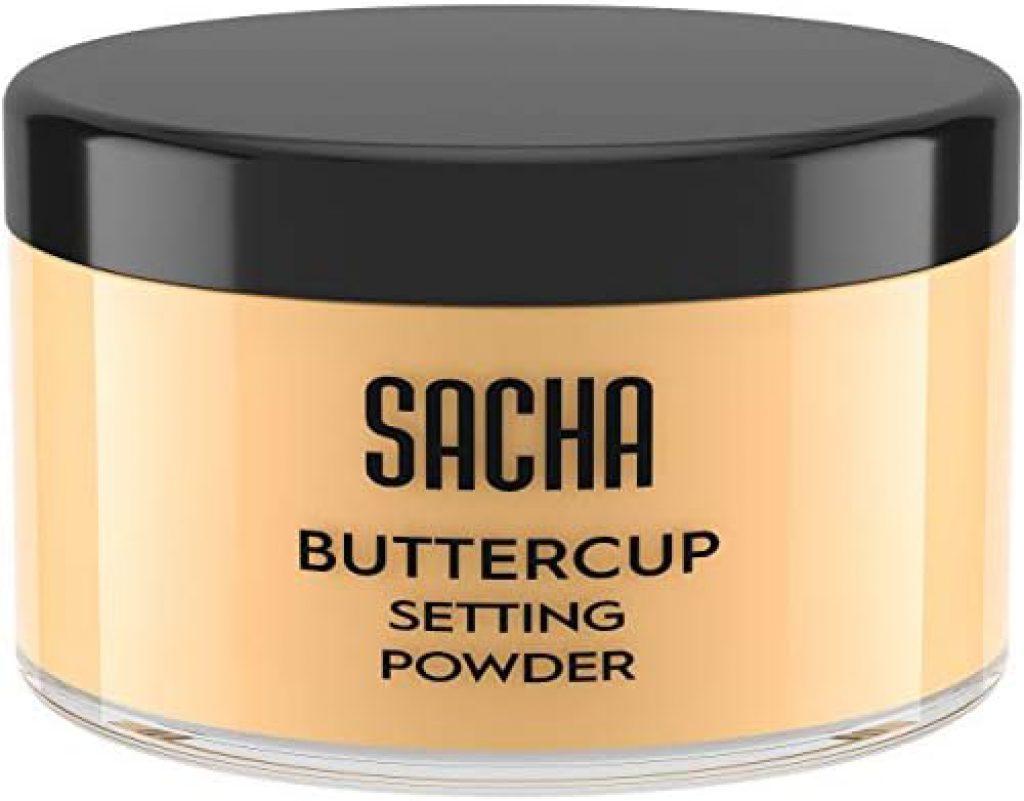 Sacha BUTTERCUP Setting Powder. No Ashy Flashback. Blurs Fine Lines and Pores. Loose, Translucent Face Powder to Set Makeup Foundation or Concealer. For Medium to Dark Skin Tones, 1.25 oz.