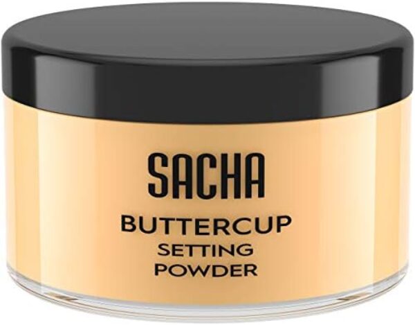 Sacha BUTTERCUP Setting Powder. No Ashy Flashback. Blurs Fine Lines and Pores. Loose, Translucent Face Powder to Set Makeup Foundation or Concealer. For Medium to Dark Skin Tones, 1.25 oz.