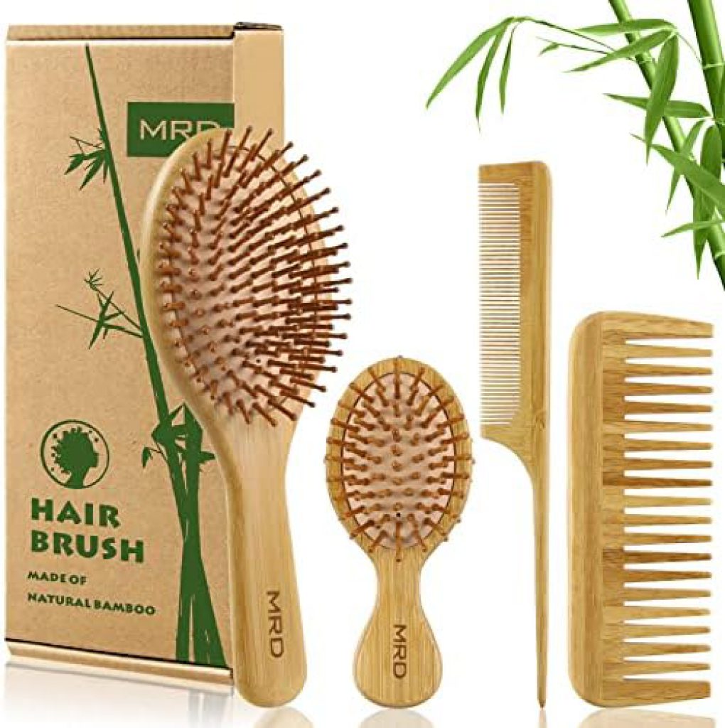 Natural Bamboo Hairbrush Set - Gentle Detangling for All Hair Types - Eco-Friendly Gift Kit