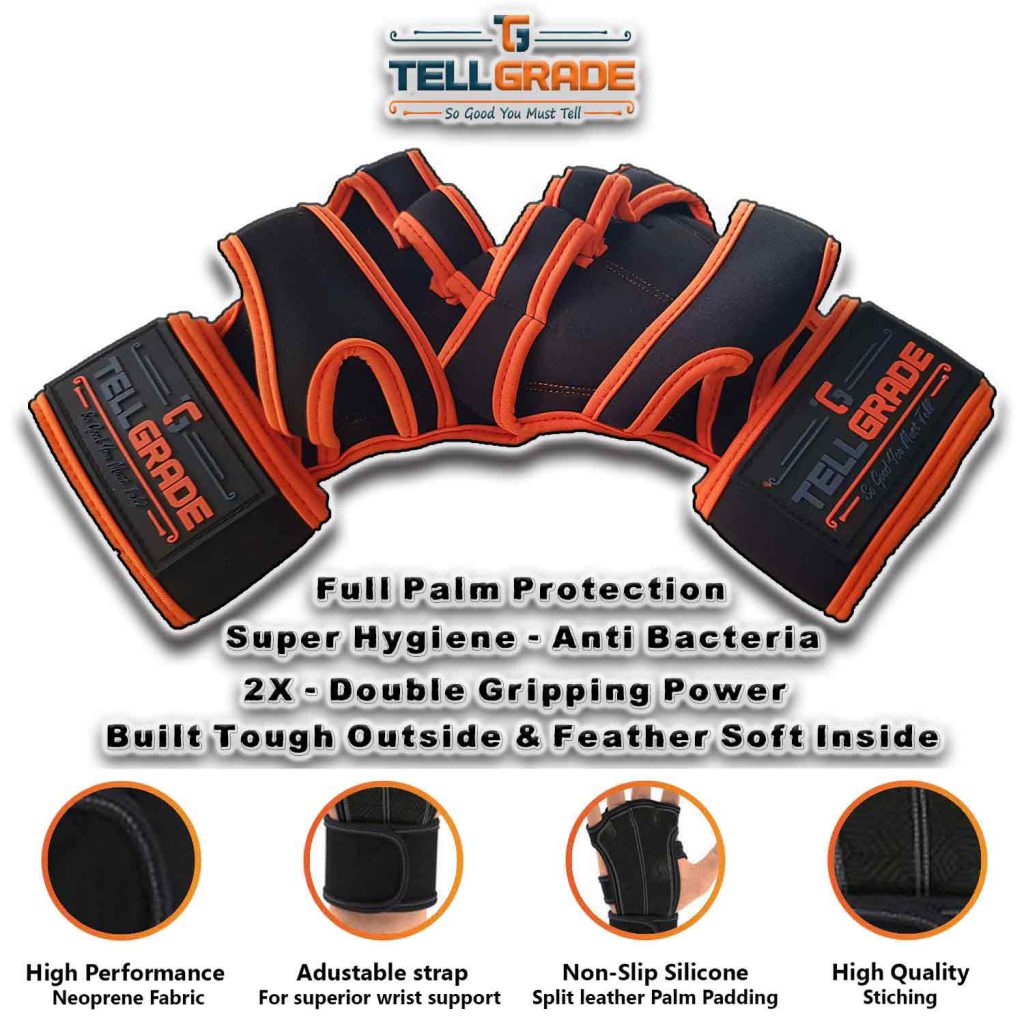 Tellgrade New Ventilated Weight Lifting Gloves With Wrist Wraps - Full Palm Protection