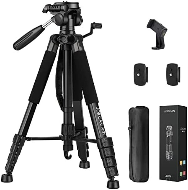 Tripod Camera Tripods, 74" Tripod for Camera Cell Phone Video Photography, Heavy Duty Tall Camera Stand Tripod, Professional Travel DSLR Tripods Compatible with Canon Nikon iPhone, Max Load 15 LB